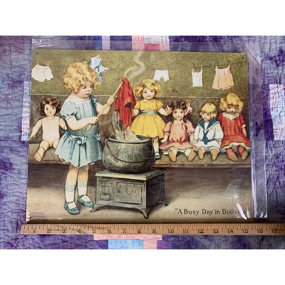 A Busy Day In Dollville Metal 16x12.5 Sign Wall Decor Play Room She Shed Home - Picture 2 of 3